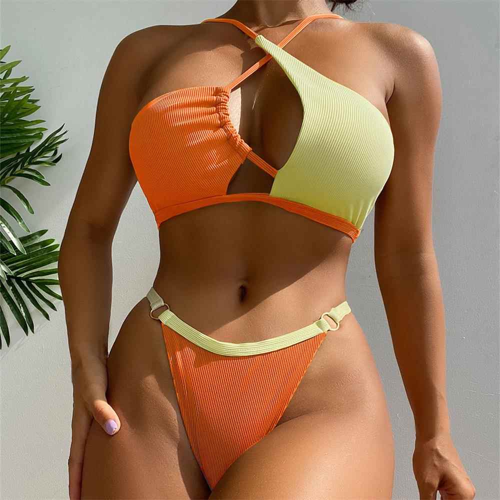 Sexy swimsuit contrast color swimsuit high elastic bikini