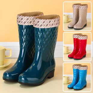 外穿防水雨鞋女士中筒保暖雨靴防滑女式水鞋高筒胶鞋成人加绒水靴