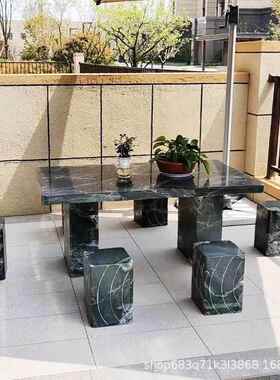 石桌石庭院花12345678园一套户凳外家用天然大理石长别墅花岗岩桌