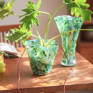 珠光翠波玻璃花瓶 饰 轻奢高品质客厅插花摆件水养鲜花创意装