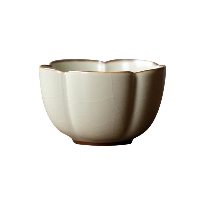 豆黄汝窑梅花杯陶瓷茶杯品茗杯喝茶专用杯子功夫茶具个人杯主人杯
