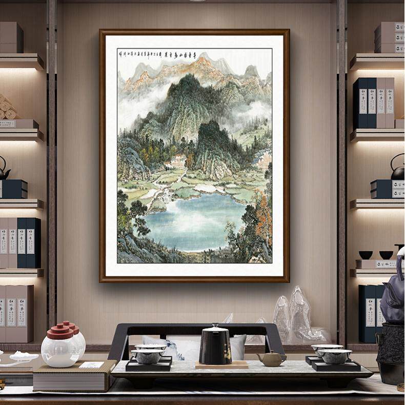 聚宝盆装饰画办公室靠山图客厅书房挂画新中式山水画流水生财壁画