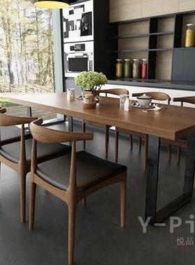 铁艺实木餐桌饭方店西餐厅长YP-cz011形复古餐桌椅组合家用美式实