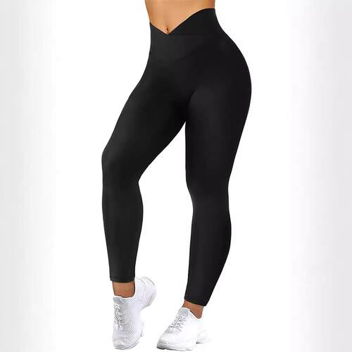 Large cross waist printed high waist yoga pants with a