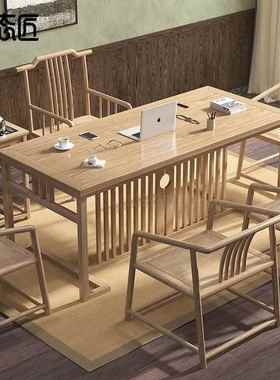 实木茶桌新中式茶桌厅体一整公套办茶几桌茶一台IIW椅组合客木骨
