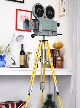 老式铁艺落地三脚架相机模型工艺品摆件复古装饰品摄影道具