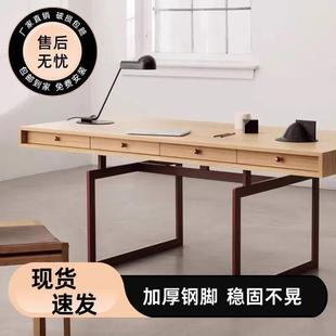 极简实木书桌现代北欧设计款 带抽屉家用电脑桌创意学习办公卧室桌