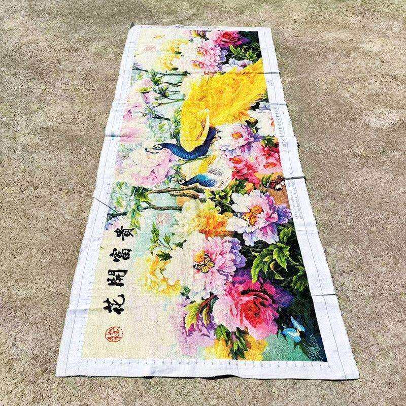绣好的纯手工十字绣成品花开富贵孔雀牡丹吉祥富贵挂画不带框