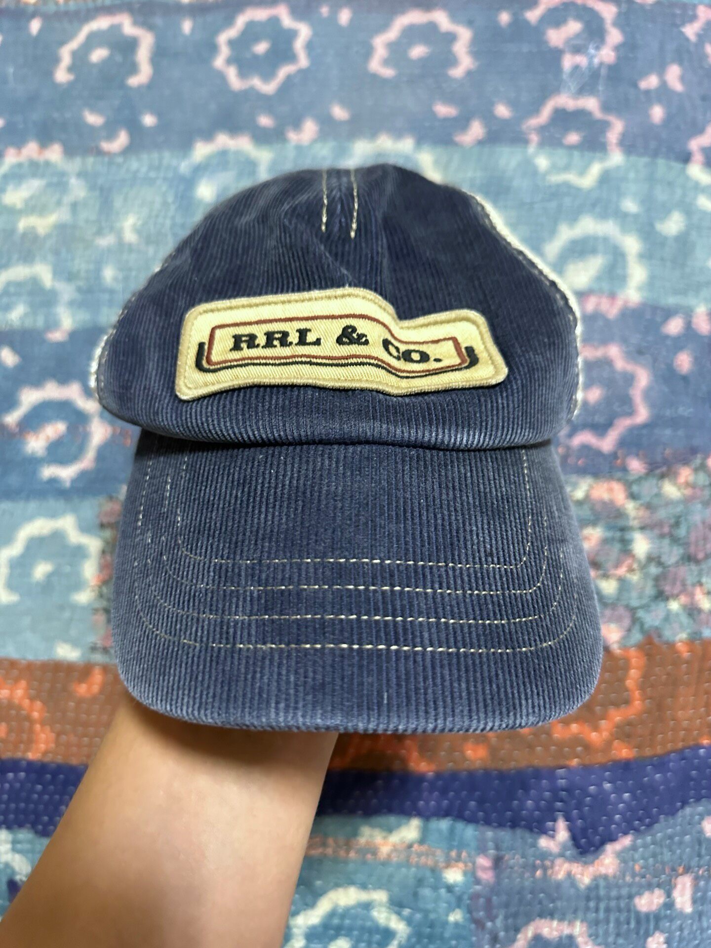RRL Dark Blue Corduroy Trucker Cap