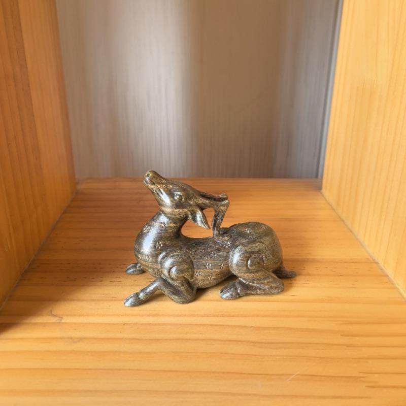 绿檀木雕吉祥小鹿一鹿汽车摆件手把件文玩送礼家居装饰品