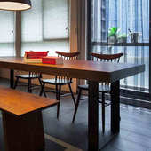 吃饭桌子 长方形家用时尚 西餐厅咖啡桌椅 复古实木餐桌椅组合 美式