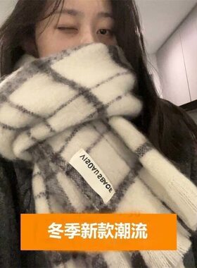 围巾女灰色保暖围巾女士冬流苏围巾格子围巾红色围巾细条围巾小众
