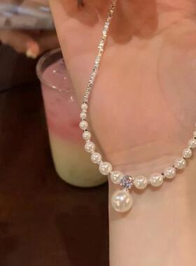 小红书碎银子珍珠吊坠项链女高级感颈链设计感锁骨链配饰