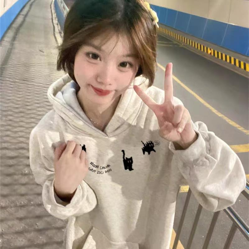 重磅纯棉秋冬加绒加厚卫衣女2024新款连帽衫宽松oversize美式高街