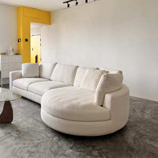 极简亚麻布艺弧形转角沙发北欧轻奢酒店会所沙发双人贵妃沙发 意式