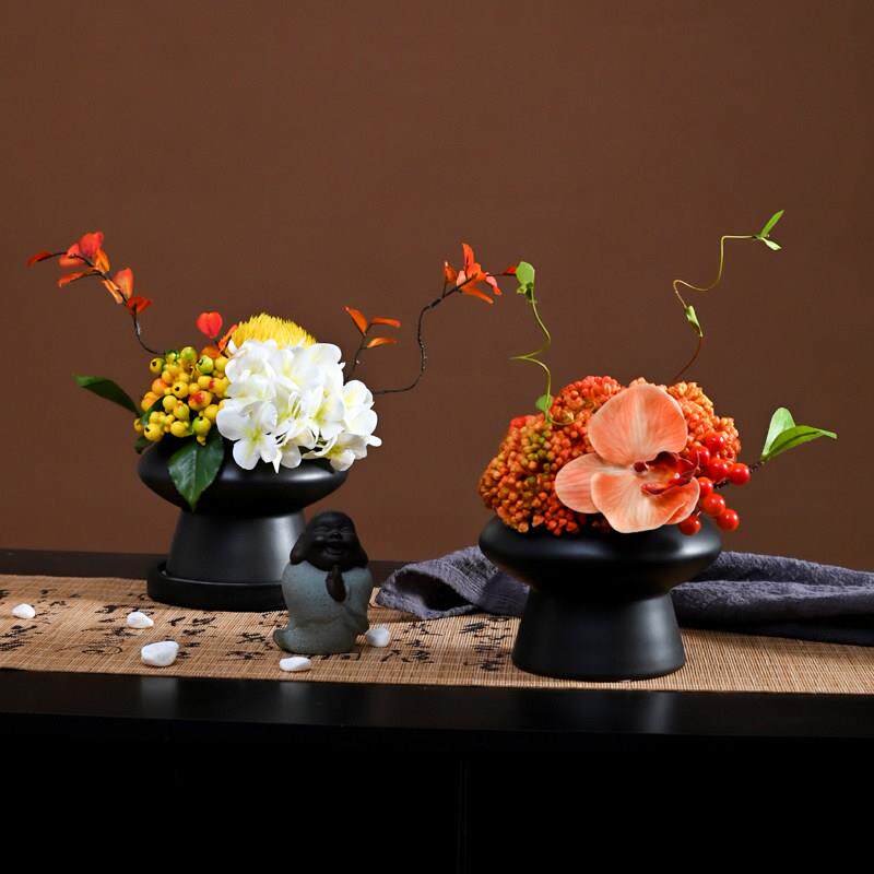 现代简约模拟花卉几何花盆软装样板房售楼部洽谈桌绣球组合展示