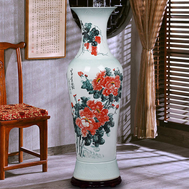 地大酒店陶瓷绘画花瓶摆件景德镇工艺品落手工乔迁装饰客厅青花