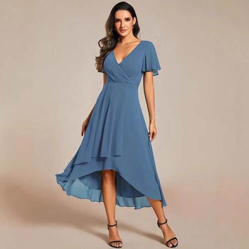 Lotus leaf sleeve collar medium length dress