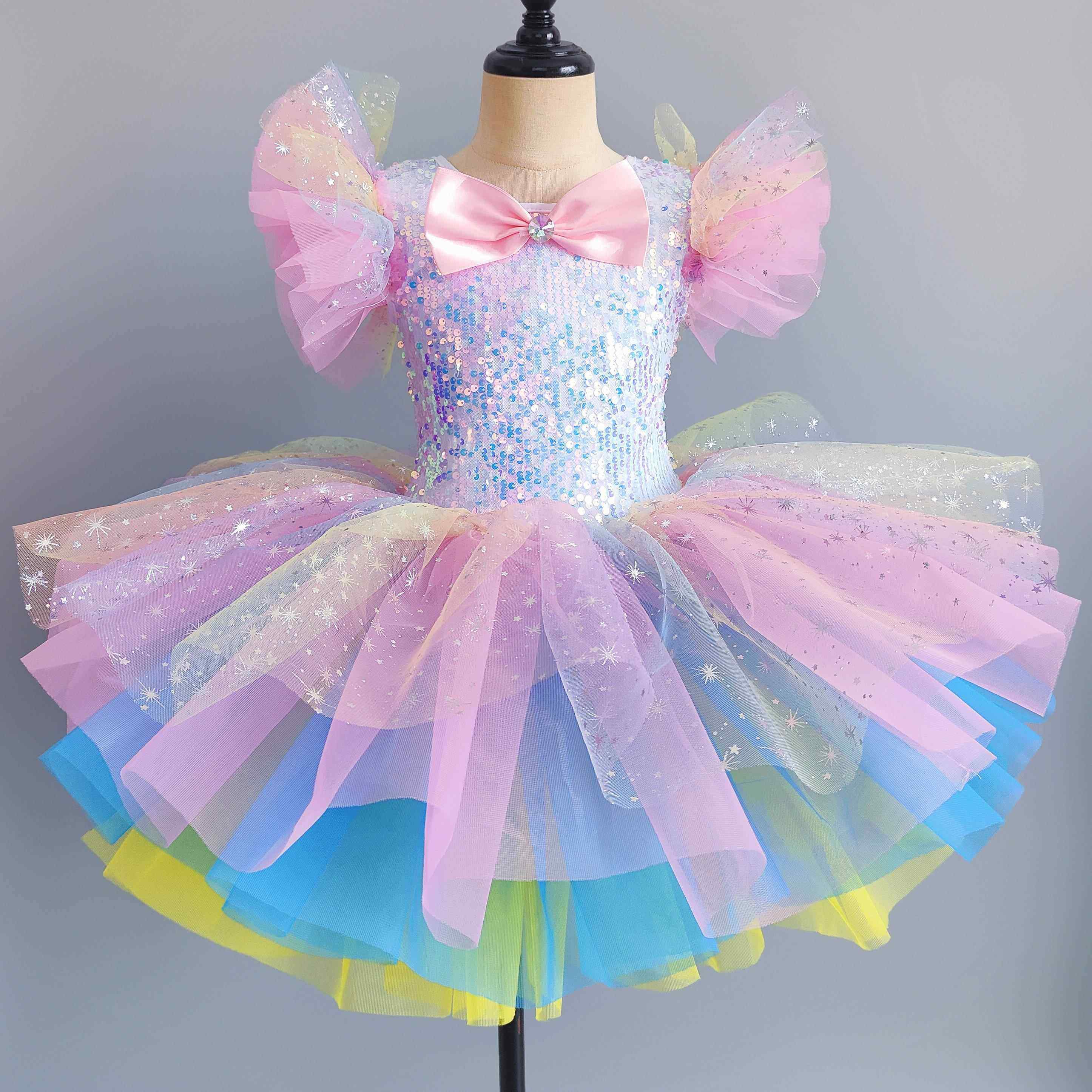 高档儿童六蹈裙芭蕾女童小鹅舞舞蹈服七天彩幼儿园宝宝跳一舞蓬蓬