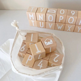 大颗粒木头儿童益智早教，识字启蒙学习六面，画方块字母数字积木玩具