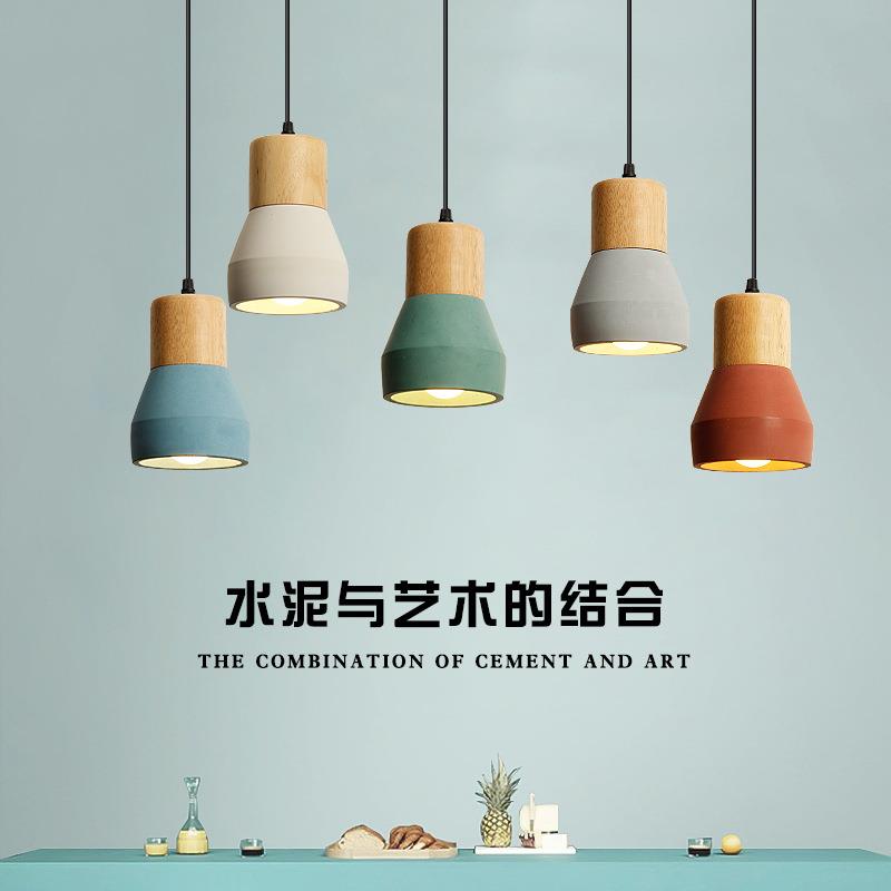 北欧木艺三头餐厅水泥小吊灯个性创意饭厅吧台工业风床头网红灯具