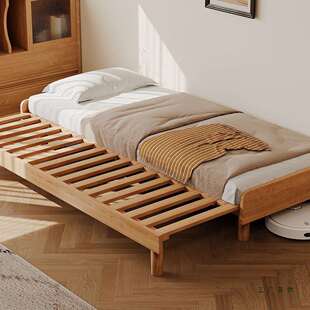 樱桃木多功能伸缩床抽拉床1米5床小户型单人双人两用全实木沙发床