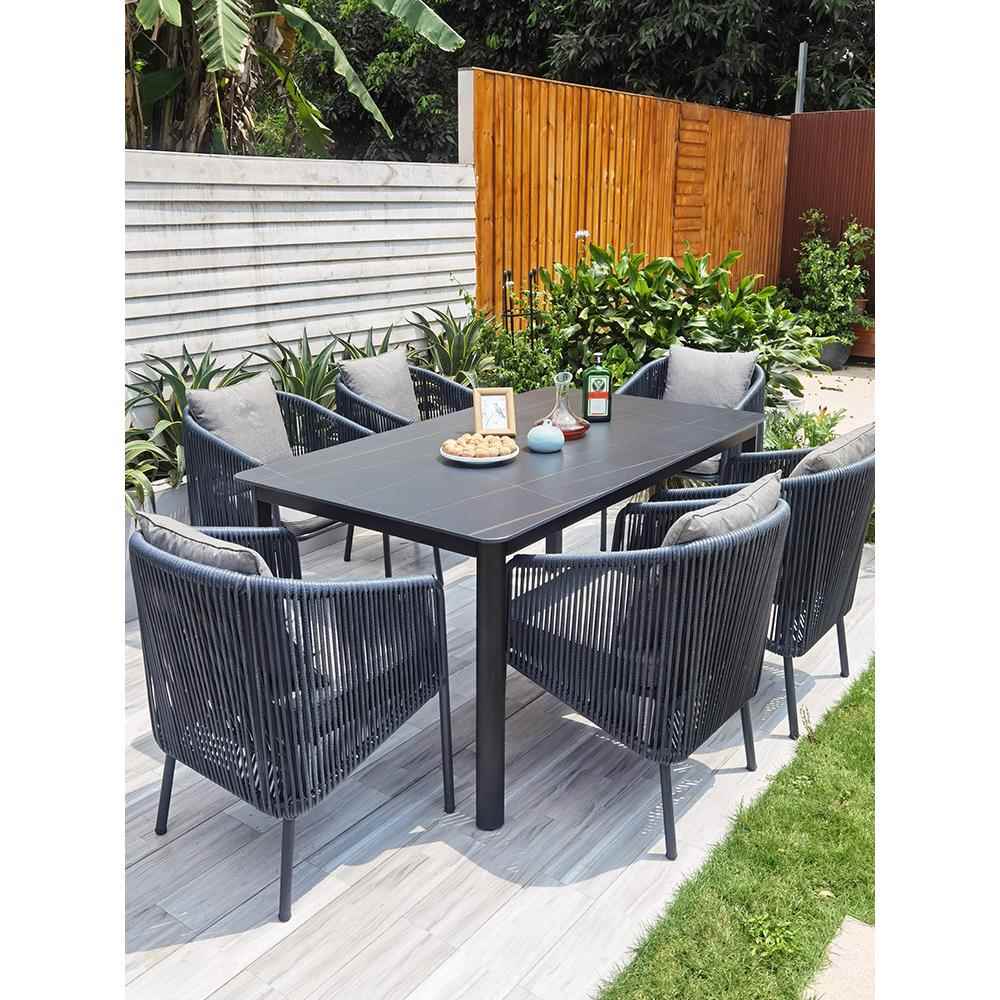 网红别墅户外桌椅庭院露天塑木室外藤椅组合腾椅藤编椅防水岩板