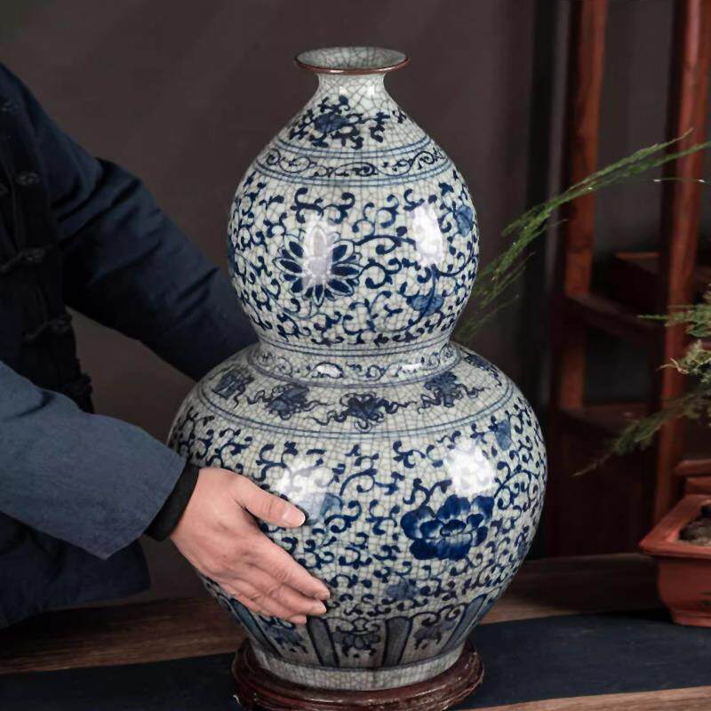 景德镇陶瓷青花瓷花瓶仿古葫芦瓶摆件中式客厅瓷瓶大号落地88cm