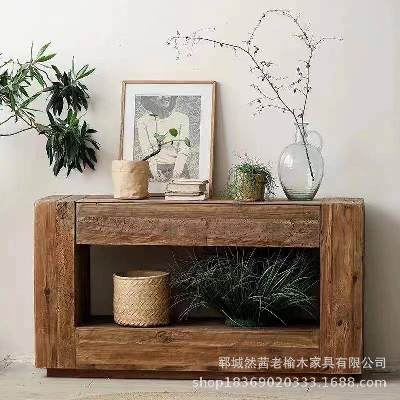 老榆木榻榻米桌子家居飘窗喝茶炕桌入户条案展示柜小茶几国学桌