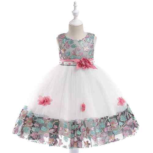 girls floral embroidery beaded big bow party floral print