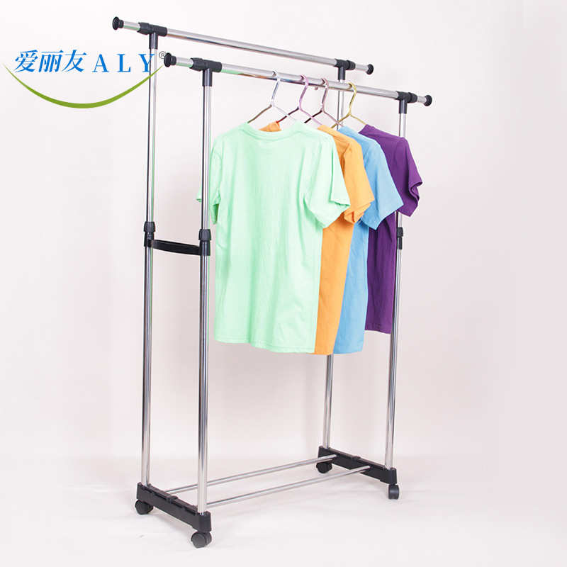 室内外移动双杠落地式晾衣架不锈钢伸缩晾晒架晒衣架可折叠