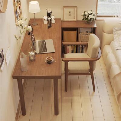 中古风书桌书柜型体书架实木转桌l角落电一脑桌学MBI角习桌带层板