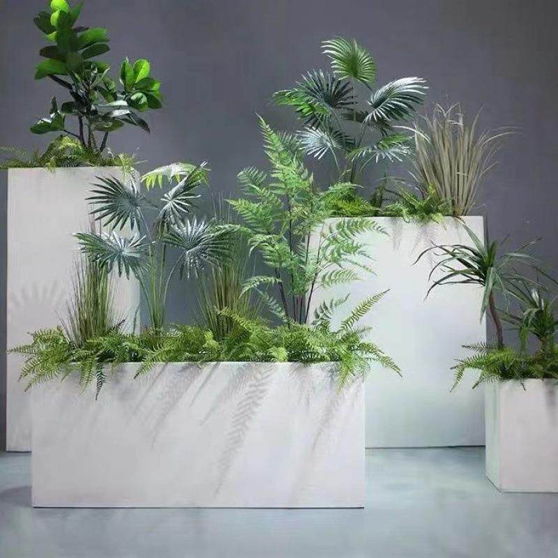 白色不钢花箱现做形镀锌铁铁艺花盆花池台庭锈院阳花槽209长方花
