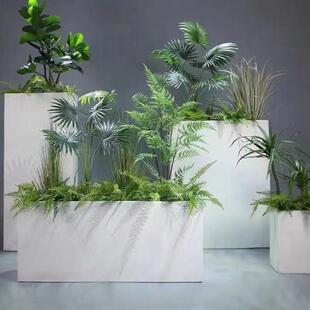 白色锌不锈花钢箱现做镀铁铁艺花花池庭院阳台花597槽长方形花盆