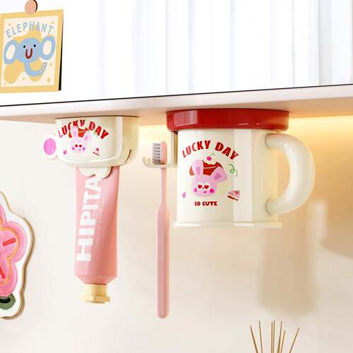 浴室牙刷牙杯置物架磁吸壁挂镜柜底部挤牙膏器卫生间单人洗漱套装