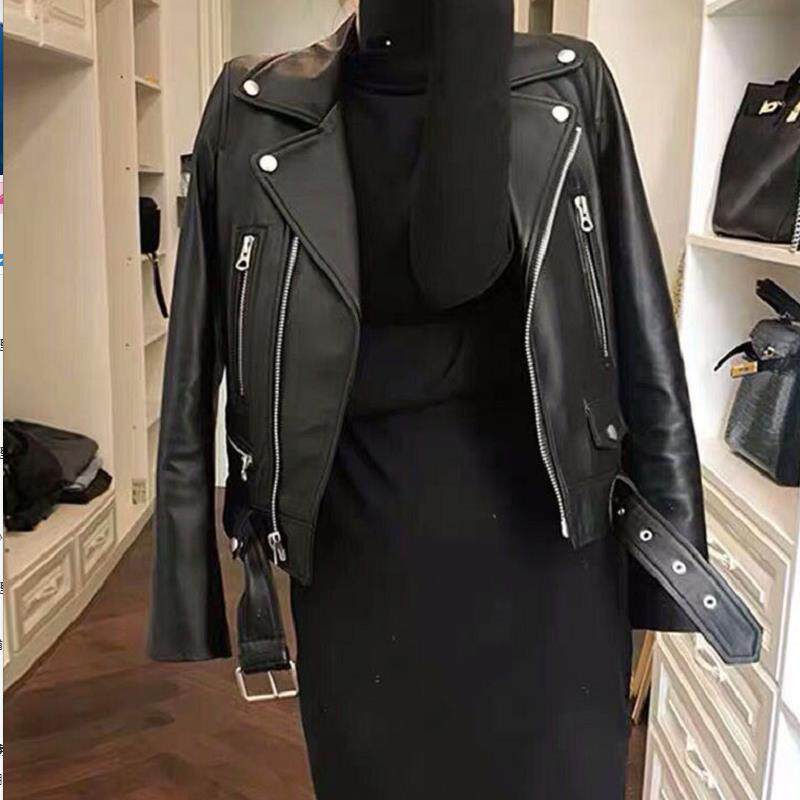 欧洲站2025年春秋款潮海宁机车皮衣女短款宽松显瘦韩版皮夹克外套