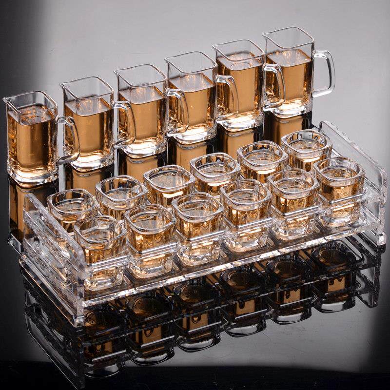 一两白酒杯玻璃烈酒杯一口杯二两酒吧杯子分酒器杯架套装方杯家用