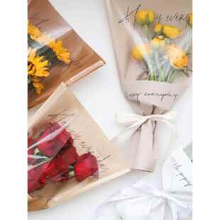 38女神节单支花束包装袋多支鲜花防水牛皮纸袋透明袋包花材料袋子