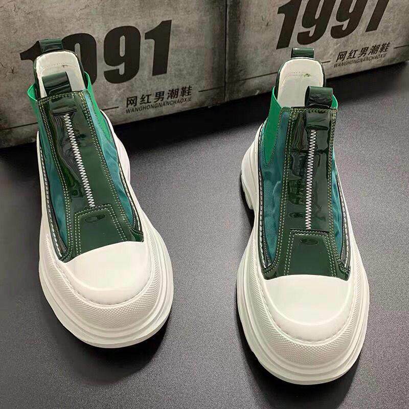 男鞋冬季透气2025新款厚底增高松糕鞋子男款休闲一脚蹬高帮帆布鞋