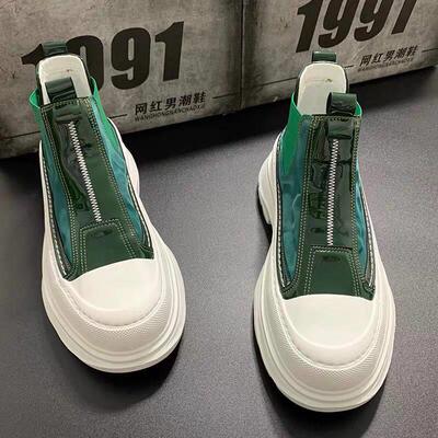 男鞋冬季透气2025新款厚底增高松糕鞋子男款休闲一脚蹬高帮帆布鞋