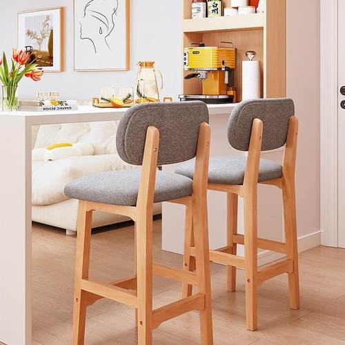 吧台椅实木高脚凳家用现代简约北欧高凳子酒吧椅子收银台吧椅Tω