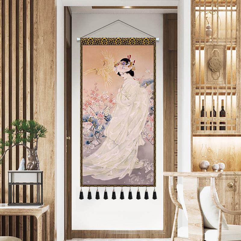 日式和风仕女图布艺挂画挂毯背景墙装饰画网红浮世绘玄关卧室挂布