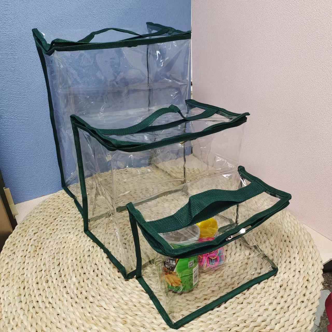 现货透明PVC防泼水防尘防潮收纳袋手提袋玩具袋塑料拉链衣物置物