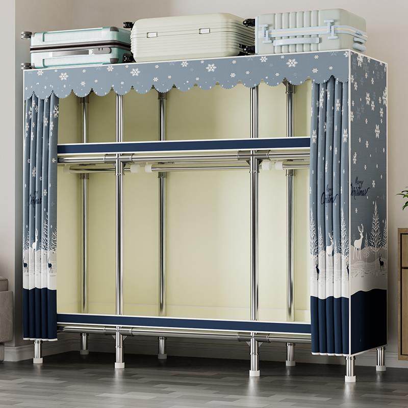 布衣柜钢管加粗加厚全钢架结实耐用简易衣柜家用卧室出租房用组装