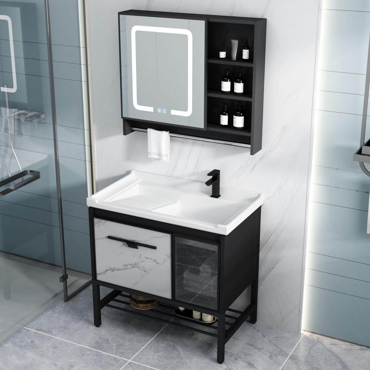 浴室柜组合小户型落地式陶瓷洗手洗衣岩板盆智能镜柜洗漱台太空铝,家装主材,浴室柜,淘宝优惠券,粉丝福利购,淘宝优惠卷