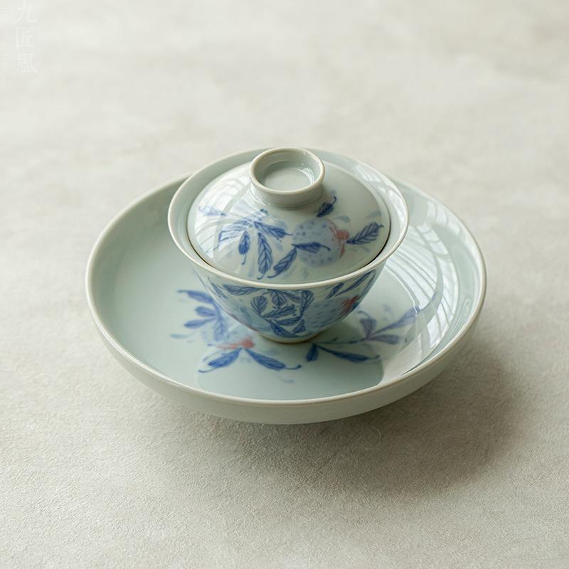 石榴盖碗复古釉中彩单个敬茶碗茶杯家用高档功夫茶具陶瓷泡茶碗