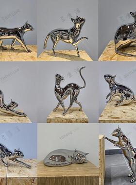 不锈钢镜子松鼠猫兔子模拟动物雕塑售楼处户外景观草坪装饰摆件