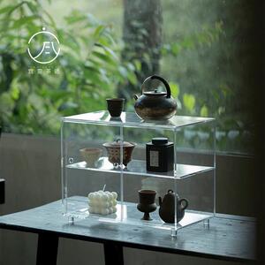 宜室茶话亚克力推拉门茶棚茶具收纳架展示博古架室内家居置物架