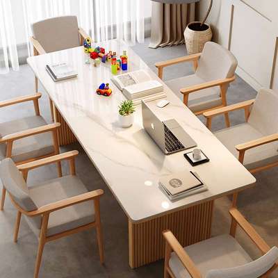 北欧岩板实木餐桌椅组合 家用长方形设计师餐桌饭桌 办公室办公桌