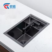 歌唱隐形水槽隐藏式 迷你小单槽吧台中岛台水池不锈钢纳米黑色加厚